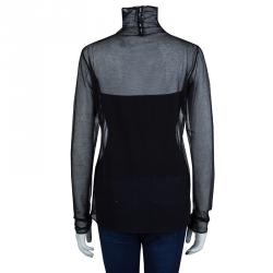 Chanel Black Mesh Turtleneck Long Sleeve Sheer Top L