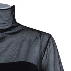 Chanel Black Mesh Turtleneck Long Sleeve Sheer Top L