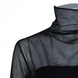 Chanel Black Mesh Turtleneck Long Sleeve Sheer Top L