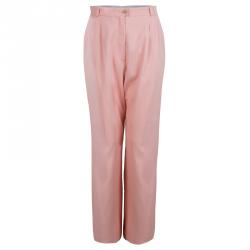 Pre Owned Chanel Light Pink Textured Cotton Wide-Leg Trousers M
