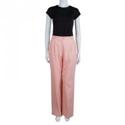 Pre Owned Chanel Light Pink Textured Cotton Wide-Leg Trousers M