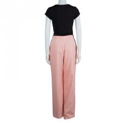 Pre Owned Chanel Light Pink Textured Cotton Wide-Leg Trousers M