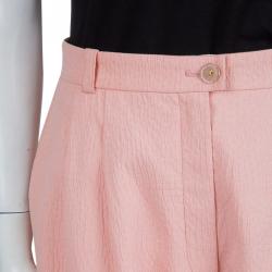 Pre Owned Chanel Light Pink Textured Cotton Wide-Leg Trousers M