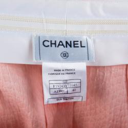 Pre Owned Chanel Light Pink Textured Cotton Wide-Leg Trousers M