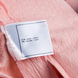 Pre Owned Chanel Light Pink Textured Cotton Wide-Leg Trousers M