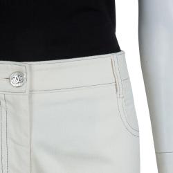 Pre Owned Chanel Cream Slub Denim Straight Fit Jeans L