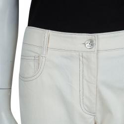 Pre Owned Chanel Cream Slub Denim Straight Fit Jeans L