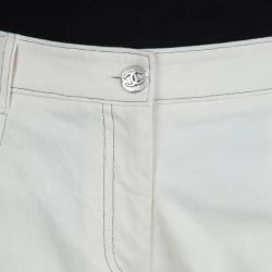 Pre Owned Chanel Cream Slub Denim Straight Fit Jeans L