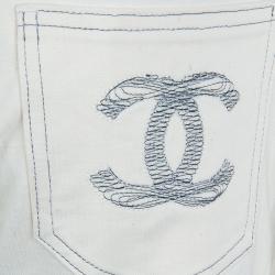 Pre Owned Chanel Cream Slub Denim Straight Fit Jeans L