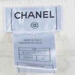 Pre Owned Chanel Cream Slub Denim Straight Fit Jeans L
