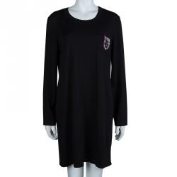 Pre Owned Chanel Black Knit Logo Pocket Detail Long Sleeve Dress L