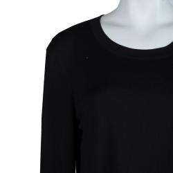 Pre Owned Chanel Black Knit Logo Pocket Detail Long Sleeve Dress L