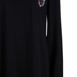 Pre Owned Chanel Black Knit Logo Pocket Detail Long Sleeve Dress L