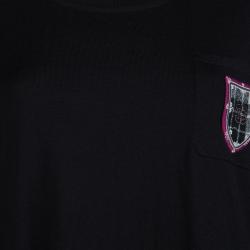 Pre Owned Chanel Black Knit Logo Pocket Detail Long Sleeve Dress L