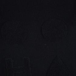 Pre Owned Chanel Black Cashmere Chenille Embroidered Drawstring Detail Sweater M