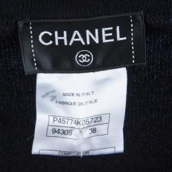 Pre Owned Chanel Black Cashmere Chenille Embroidered Drawstring Detail Sweater M