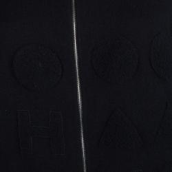 Pre Owned Chanel Black Cashmere Chenille Embroidered Zip Front Cardigan L