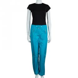Pre Owned Chanel Turquoise Blue Nylon Zip Detail Trackpants M