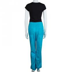 Pre Owned Chanel Turquoise Blue Nylon Zip Detail Trackpants M