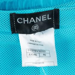 Pre Owned Chanel Turquoise Blue Nylon Zip Detail Trackpants M