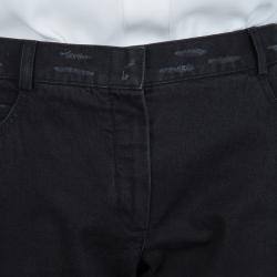 Pre Owned Chanel Black Distressed Denim Embroidered Patch Detail Straight Fit Jeans M