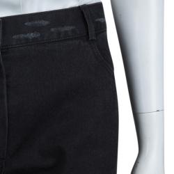 Pre Owned Chanel Black Distressed Denim Embroidered Patch Detail Straight Fit Jeans M