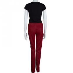 Chanel Red Metallic Finish Jeans L