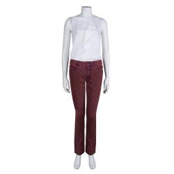 Chanel Red Stone-Washed Denim Topstitch Detail Jeans M
