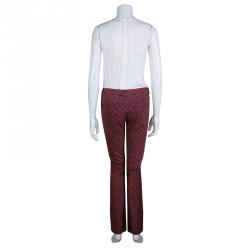 Chanel Red Stone-Washed Denim Topstitch Detail Jeans M
