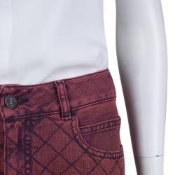 Chanel Red Stone-Washed Denim Topstitch Detail Jeans M