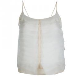 Pre Owned توب شانيل حرير بيج طبقات شيفون M