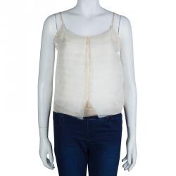 Pre Owned توب شانيل حرير بيج طبقات شيفون M