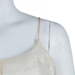 Pre Owned توب شانيل حرير بيج طبقات شيفون M