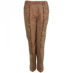 Pre Owned Chanel Tan Brown Multicolor Textured Panel Detail Trousers M
