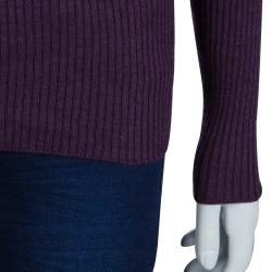 Pre Owned Chanel Purple Ribbed Knit Embellished Neckline Detail Sweater M