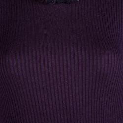Pre Owned Chanel Purple Ribbed Knit Embellished Neckline Detail Sweater M
