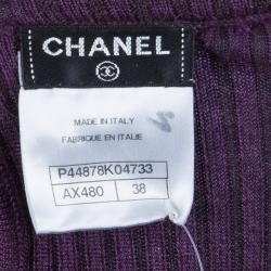 Pre Owned Chanel Purple Ribbed Knit Embellished Neckline Detail Sweater M