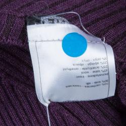 Pre Owned Chanel Purple Ribbed Knit Embellished Neckline Detail Sweater M