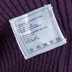 Pre Owned Chanel Purple Ribbed Knit Embellished Neckline Detail Sweater M