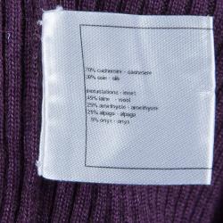 Pre Owned Chanel Purple Ribbed Knit Embellished Neckline Detail Sweater M