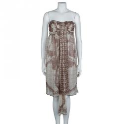 Chanel Beige Printed Silk Halter Dress M