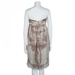 Chanel Beige Printed Silk Halter Dress M