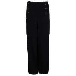 Pre Owned Chanel Black Wool High Waist  Wide Leg Trousers L