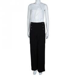 Pre Owned Chanel Black Wool High Waist  Wide Leg Trousers L
