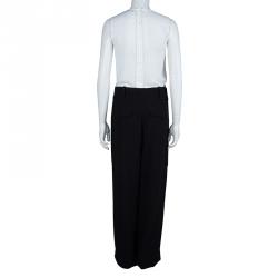Pre Owned Chanel Black Wool High Waist  Wide Leg Trousers L