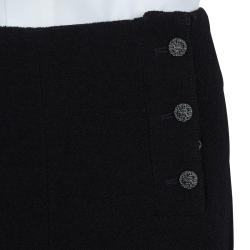 Pre Owned Chanel Black Wool High Waist  Wide Leg Trousers L