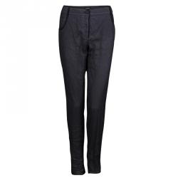 Pre Owned Chanel Black Cotton Mesh Lined Trousers L