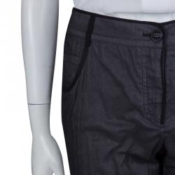Pre Owned Chanel Black Cotton Mesh Lined Trousers L