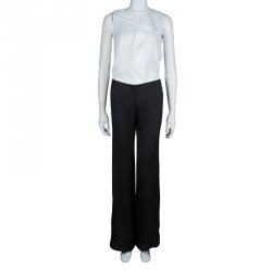 Pre Owned Chanel Black Contrast Piping Detail Flared Silk Trousers M