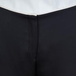 Pre Owned Chanel Black Contrast Piping Detail Flared Silk Trousers M